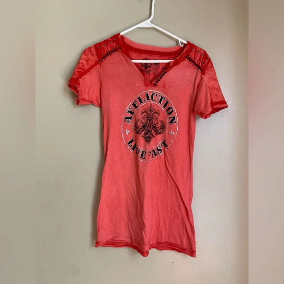 Affliction Y2K vintage live fast tee shirt Top distressed bikercore bling - Picture 1 of 9